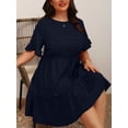 thumbnail image 5 of Cuteduck Womens Plus Size Dresses Short Sleeve Ruffle Hem Tiered Textures Babydoll Dress 0X-4X, 5 of 6