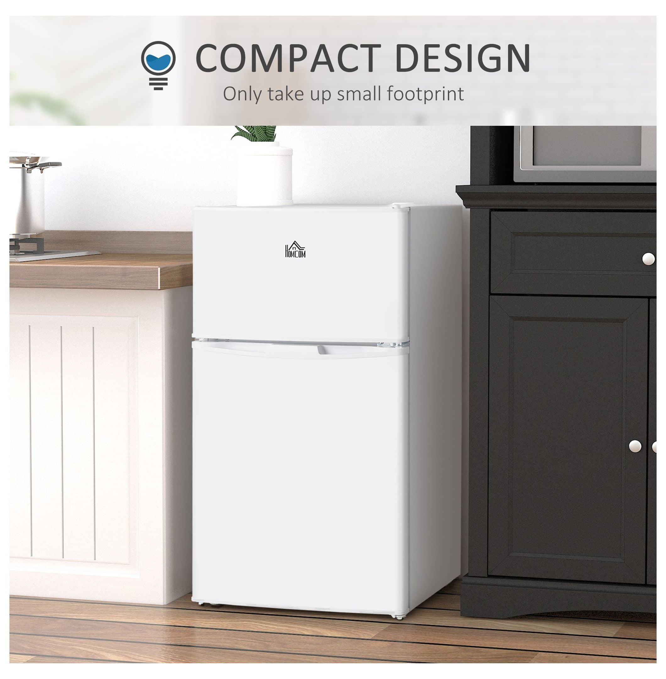 3.2 Cu.Ft Mini Fridge with Freezer - Double Door Refrigerator Adjustable Thermostat, Reversible Door - White - Dorm, Apartment, Bedroom