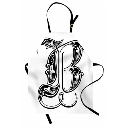 

Letter B Apron Classical Artistic Designed Font with Ornamental Details Alphabet Typescript Unisex Kitchen Bib Apron with Adjustable Neck for Cooking Baking Gardening Black White by Ambesonne