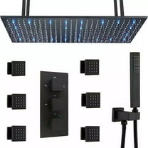 Thermostatic Shower Faucet Set 16x32in LED Rain Shower Head Massage System Black