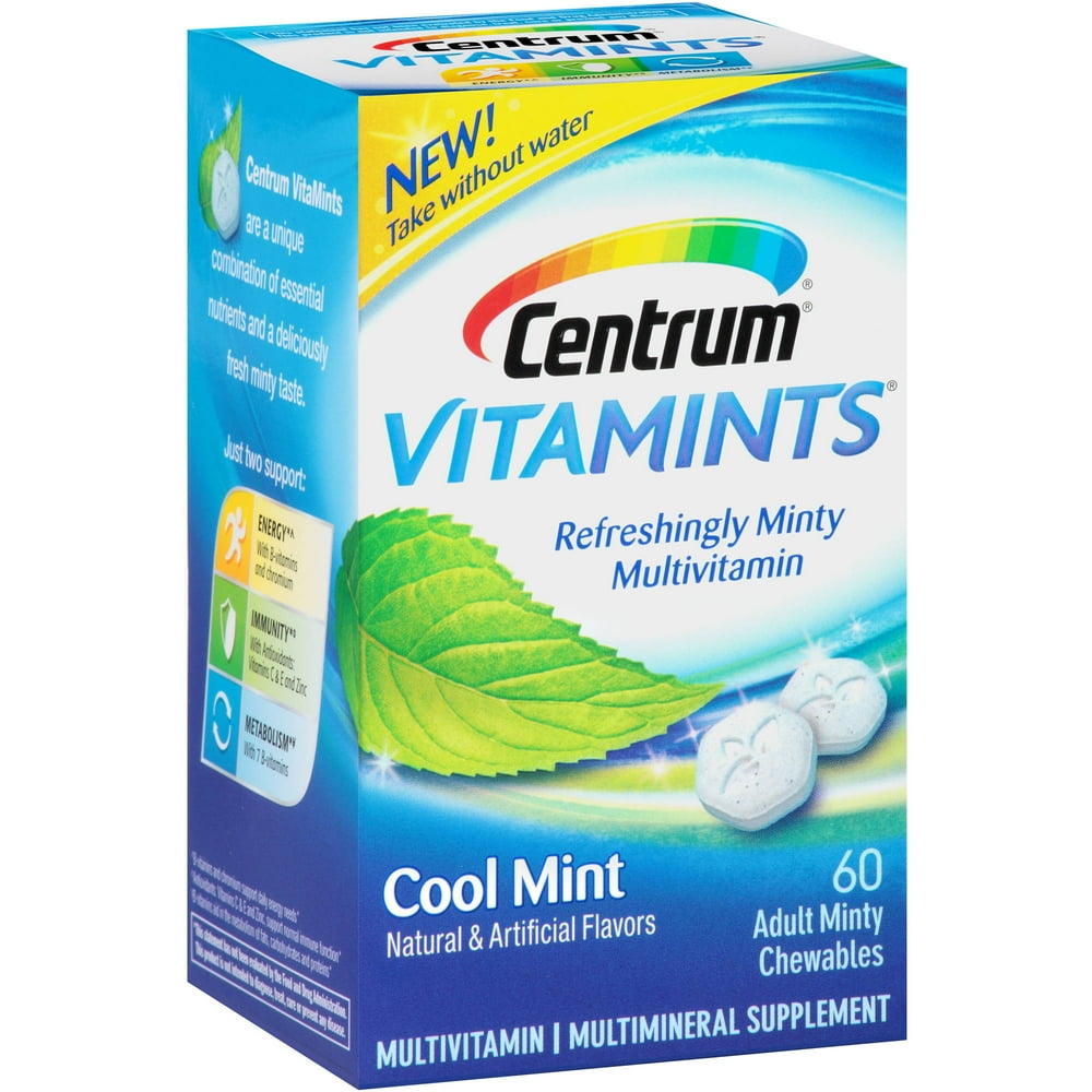 Centrum VitaMints Adult Multivitamin Chewables, Cool Mint, 60 Ct