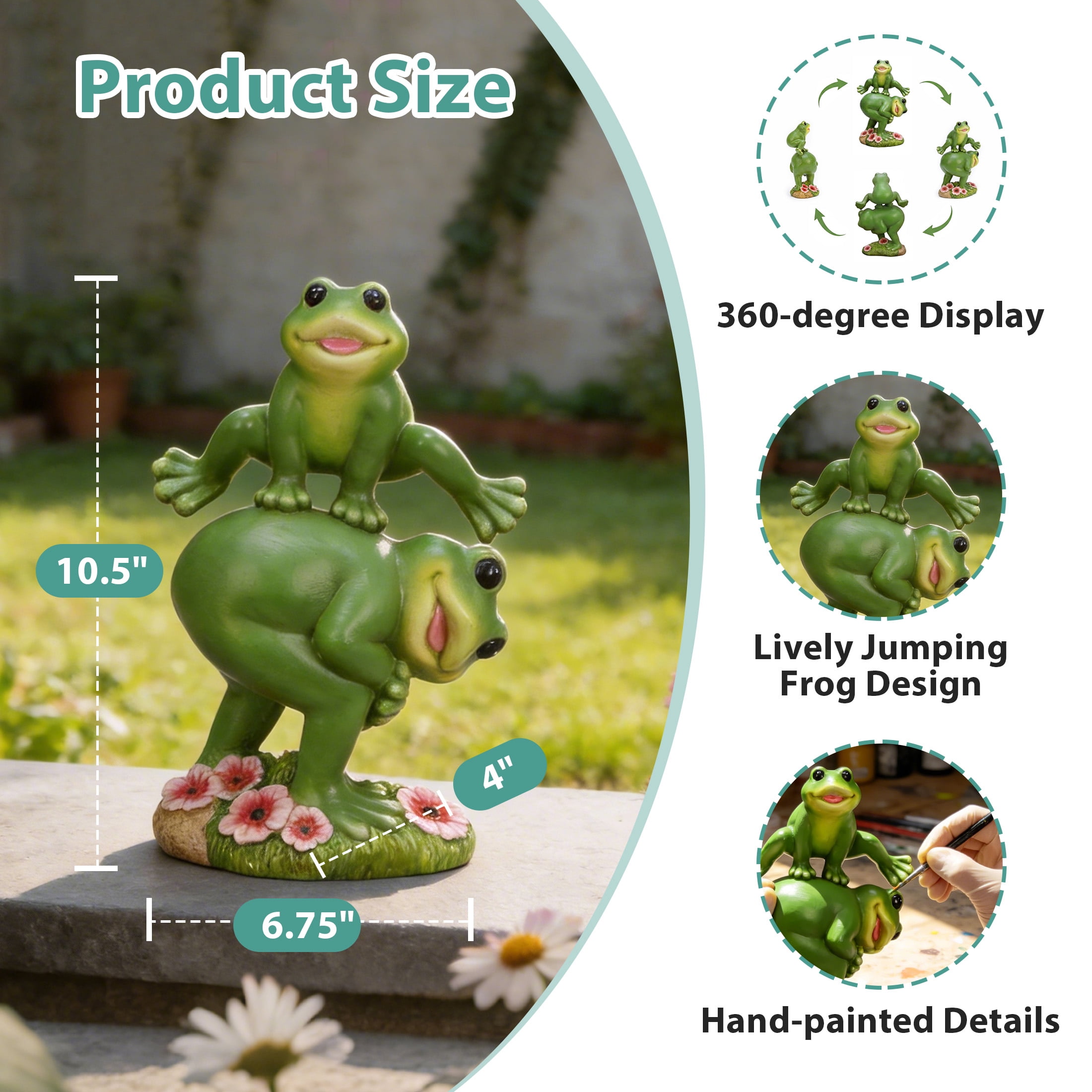 The Growing Ground Frog Garden Statue, Hand-Painted Jumping Frog Decor for Indoor & Outdoor Use, Yard, Lawn, Patio, Green