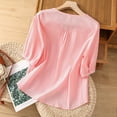 thumbnail image 5 of Babysbule Womens Long Sleeve Tops Women's Seven-quarter Sleeve Cotton And Linen V-neck Blouse With Lantern Sleeves, 5 of 5