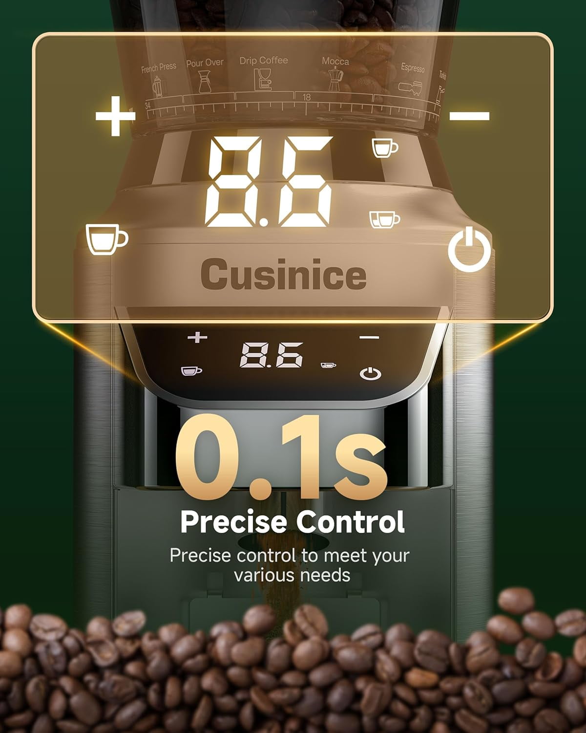 Conical Burr Coffee Grinder with 40mm Stainless Steel, 34 Settings & Anti-Static for Home Espresso