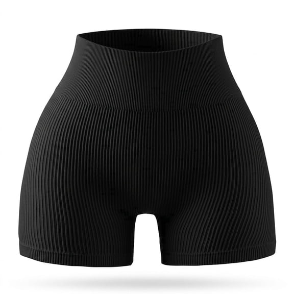 Ribbed Seamless High Waist Workout Biker Shorts, Tummy Control Gym Shorts