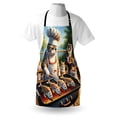 thumbnail image 4 of Cat Apron, Funny BBQ Themed Chef Kitty Grilling Fish for Pals Whimsical Backyard Barbecue Scene, Unisex Kitchen Bib with Adjustable Neck for Cooking Gardening, Adult Size, Green Orange, by Ambesonne, 4 of 4