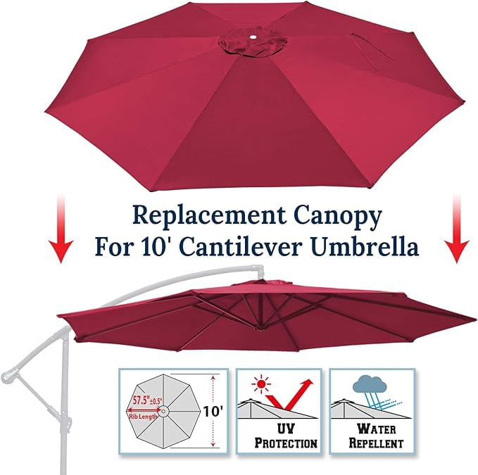 ALUVIERA Replacement Umbrella Canopy for 10ft 8 ribs Cantilever Hanging Umbrella (Canopy Only)