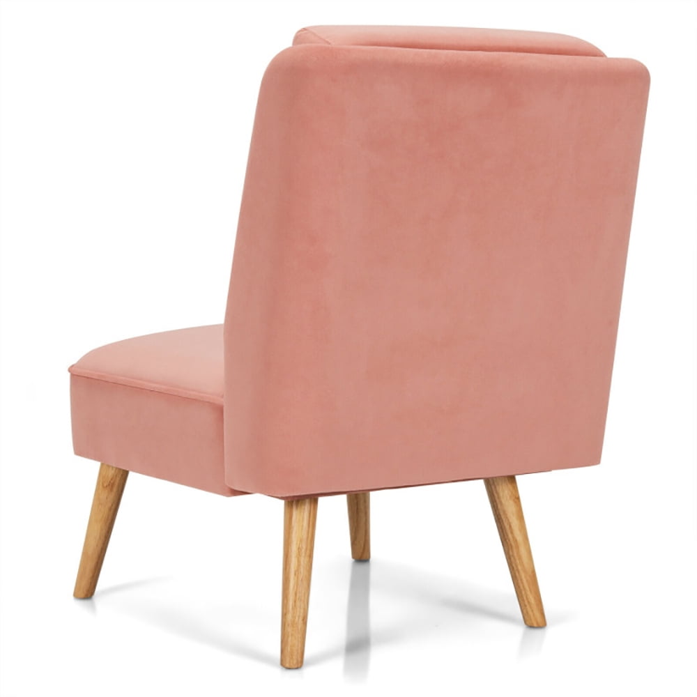 Finihen Velvet Accent Chair, Velvet Accent Armless Side Chair with Rubber Wood Legs, for Living Room, Bedroom, Pink