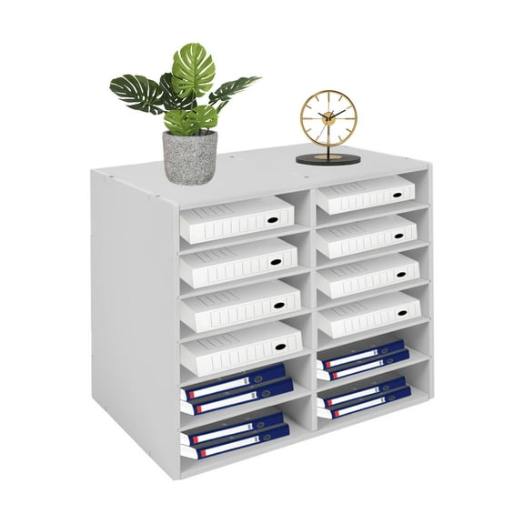 Literature Organizer File Sorter Rack Paper Holder 12 Compartments Office White