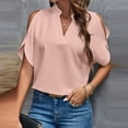 thumbnail image 5 of Ruyang T-Shirts for Women, Summer Tops Women's Solid Color V Neck Off The Shoulder Loose Chiffon T Top Shirts with Long Sleeves for Women, 5 of 8