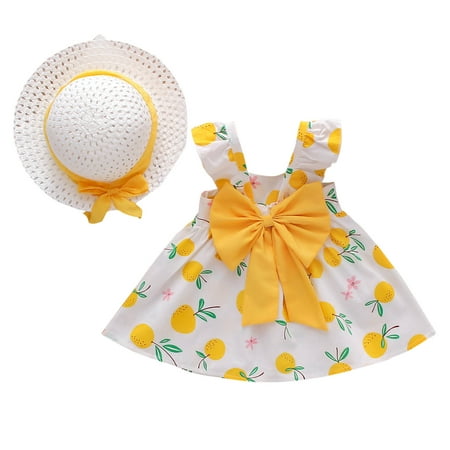

QWERTYU Infant Baby Toddler Child Children Kids Sleeveless Dresses for Girls Summer Bow Sundress Lemon Dress 1Y-5Y