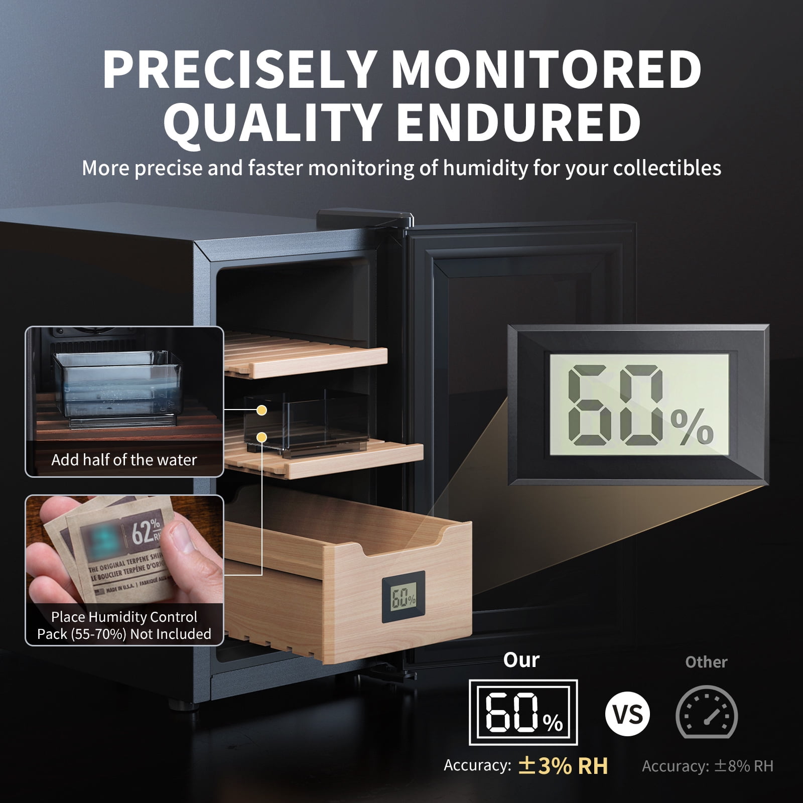 NEEDONE 26L Electric Cigar Humidors for 200 Counts,Cooling&Heating Control System,with Digital Hygrometer, Spanish Cedar Lined Cigar Box,Father's Day Gift for Men