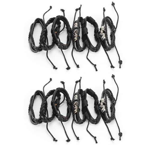 Tejidos A Ajustables Multicapa 12Pcs Pulseras Tejidas A Mano Pulsera De Cuero Dividida Multicapa Tejida A Mano Vintage ANGGREK Arte y Manualidades