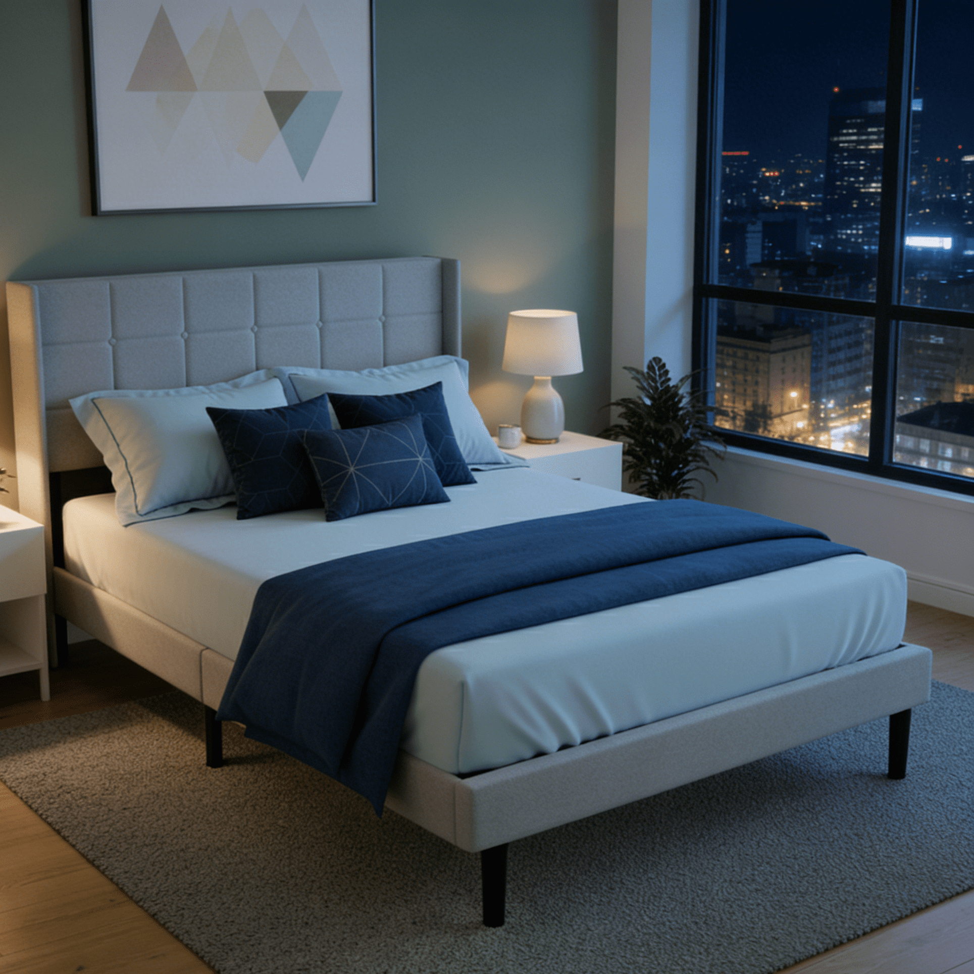 Gewnee Light Grey Full Size Platform Bed Frame Linen Upholstered Tufted Headboard Solid Wood Slat Support with Center Leg for Bedroom No Box Spring