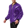 thumbnail image 4 of INSPIRE CHIC Men's Jackets Long Sleeve Zipper Glitter Bomber Jacket Coats 2XL Purple, 4 of 6