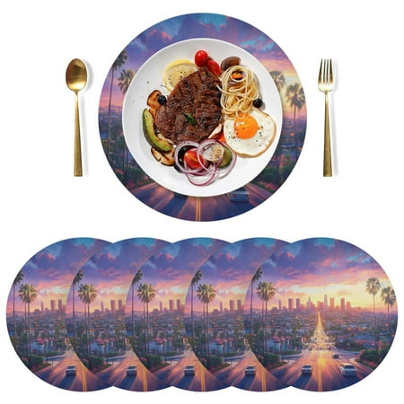 

Round Placemats Plate Mats 15 Inch Non-Slip Heat Resistant Washable PVC Set Table Decoration for Kitchen Dining Beautiful Cityscape