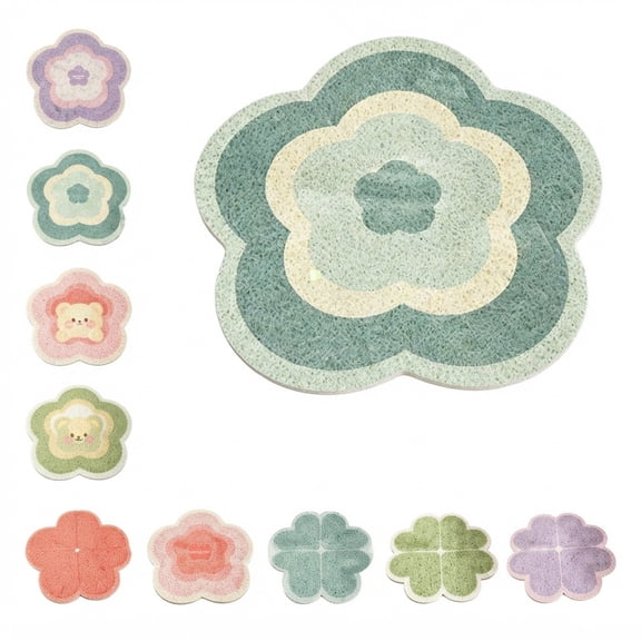 PYURTEP Flower Shaped Bathroom Rugs Non-Slip Layered Bath Mat Super Cute Quick Drying Bath Rugs, Floral Soft and Fluffy Floor Mat for Bathroom
