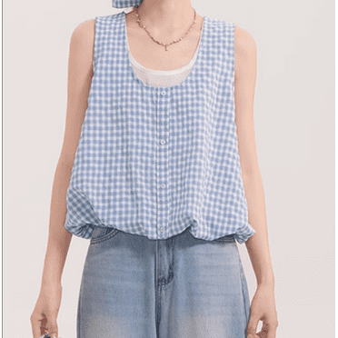 Sleeveless Gingham Plaid Vest Top, Women's