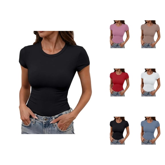Womens Undershirts Short Sleeve Crewneck Plain T Shirts Spring Summer Basic Tops