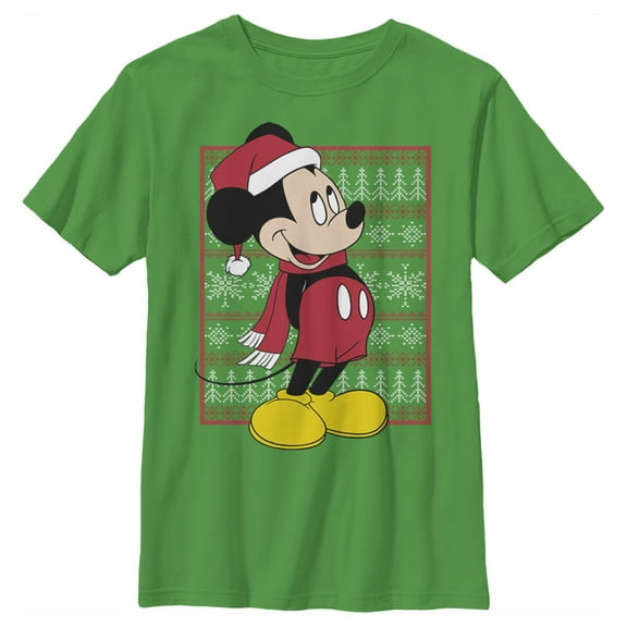 Boy's Mickey & Friends Ugly Christmas Sweater Graphic Tee Kelly Green Small