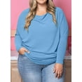 thumbnail image 5 of Women'S Long Sleeve Round Neck Soft Basic Batwing Sleeve Knitted Loose Pullover Autumn Fashion Clothing Light Blue M, 5 of 8