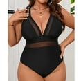 thumbnail image 6 of Lopeceal Women's Plus Size Tummy Control Bathing Suit Contrast Mesh Sexy One Piece V Neck Swimsuit, 6 of 8