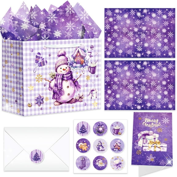 Purple Christmas Gift Wrapping Set - Non-Traditional Purple Theme with Gift Bags, Wrapping Paper, Stickers & Cards for Holiday Parties