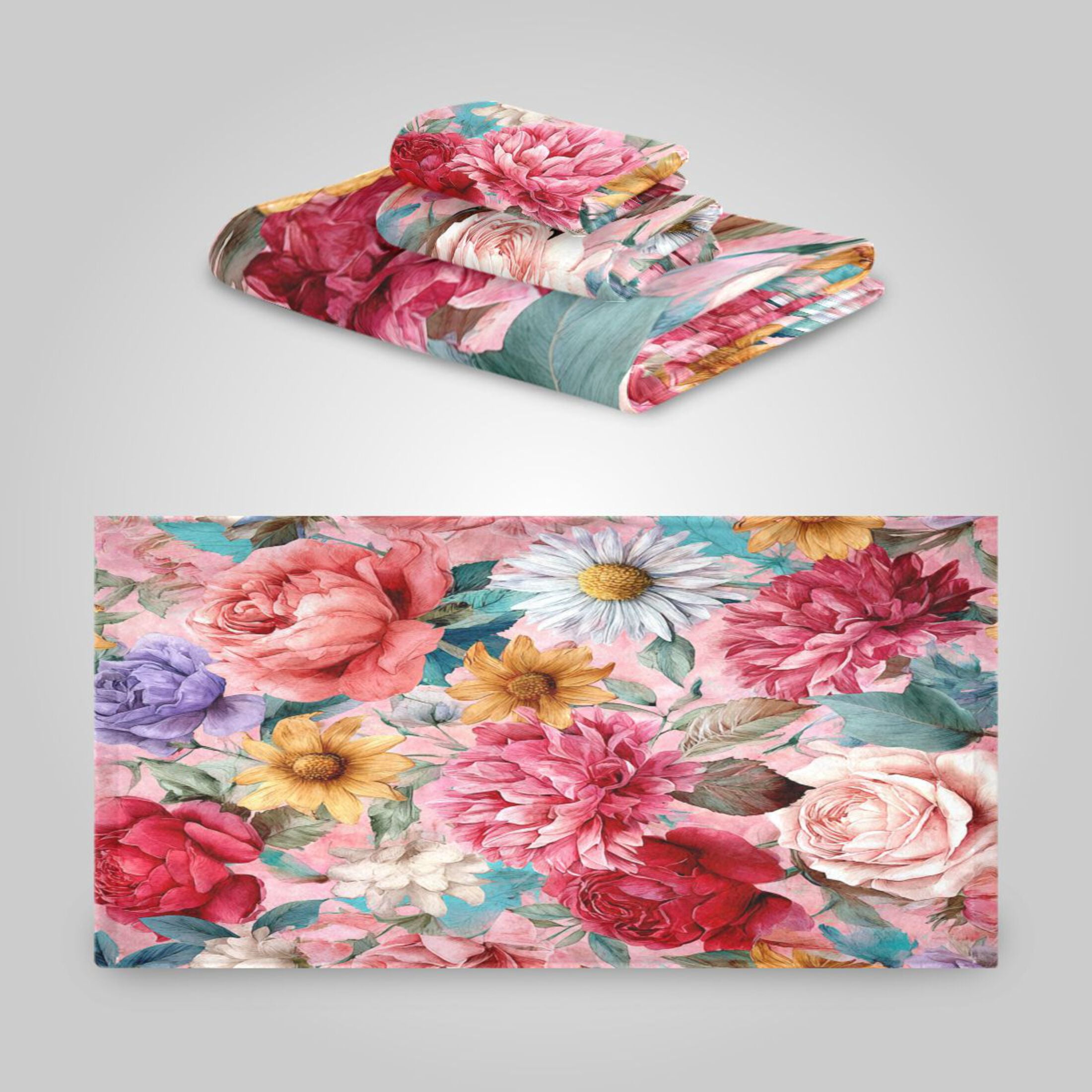 3 Sizes of Towel Sets Including Bath Towel Hand Towel and Washcloth for Daily Use Fantasy Art Floral Pattern