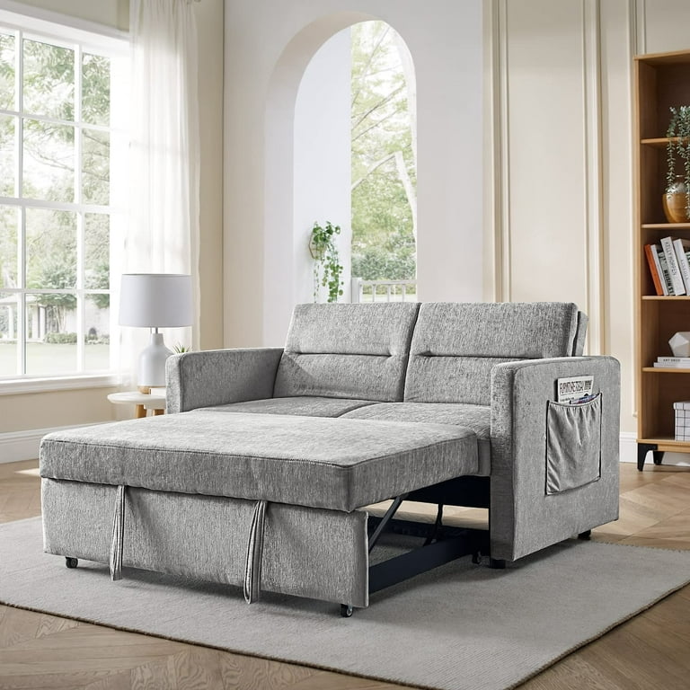 Muumblus 54 5 Pull Out Sofa Bed Convertible Futon With Loveseat Sleeper For Living Room Adjule Back Gray Velvet Couch Com