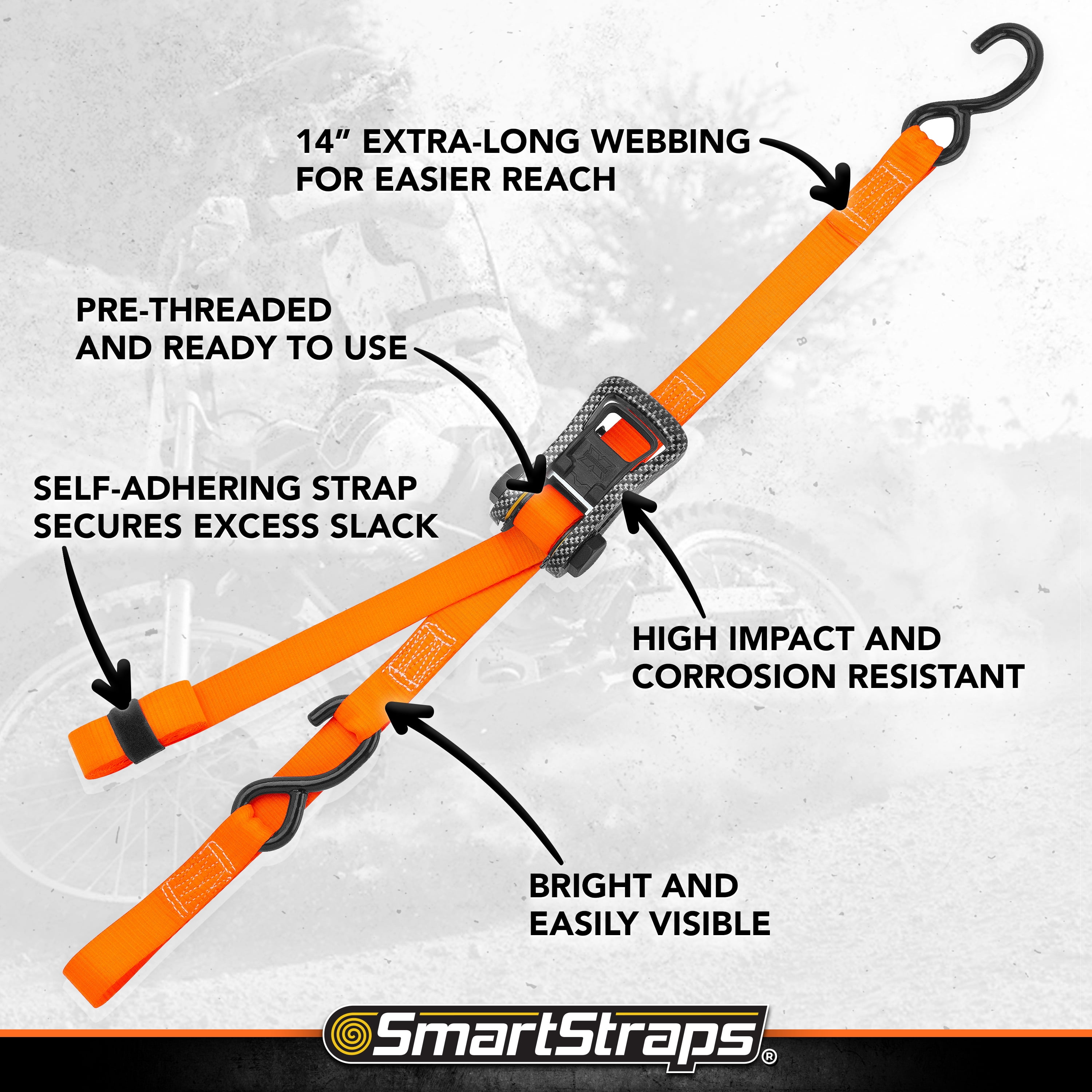 SmartStraps 1-1/4 in. x 20 ft. Orange CarbonX Ultra Long Heavy Duty Ratchet Tie Down Straps, 1,000 lb. Safe Work Load - 4 pack