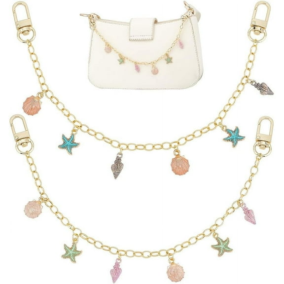 2 Colors 12.6" Decorative Bag Chains Ocean Theme Purse Strap Extender Shell Starfish Purse Handbag Charms Golden Purse Handle Chains for Crossbody Shoulder Tote Bag Handbag Purse Clutch