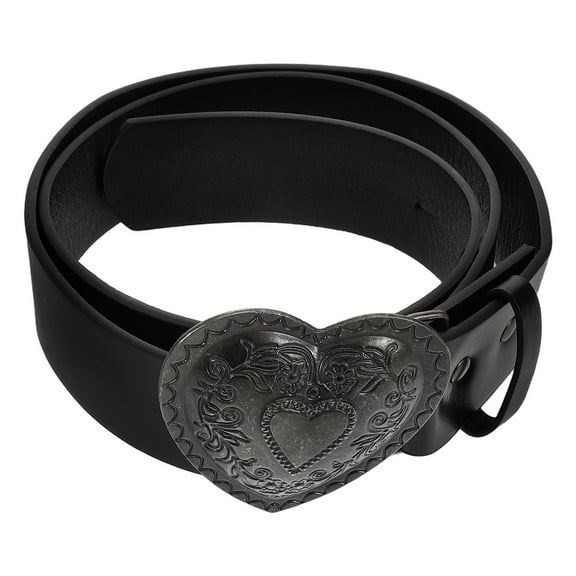 HOMEMAXS Vintage Engraved Heart Buckle Belt for Jeans Fashionable Women Fake Leather Belt Wide Waist Belt for Women Dress Jeans Pants