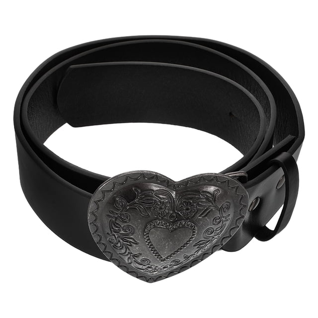 Cinturón vintage con hebilla de corazón grabada para vaqueros, cinturón de cuero sintético de moda para mujer, cinturón ancho para vestir, pantalones vaqueros.