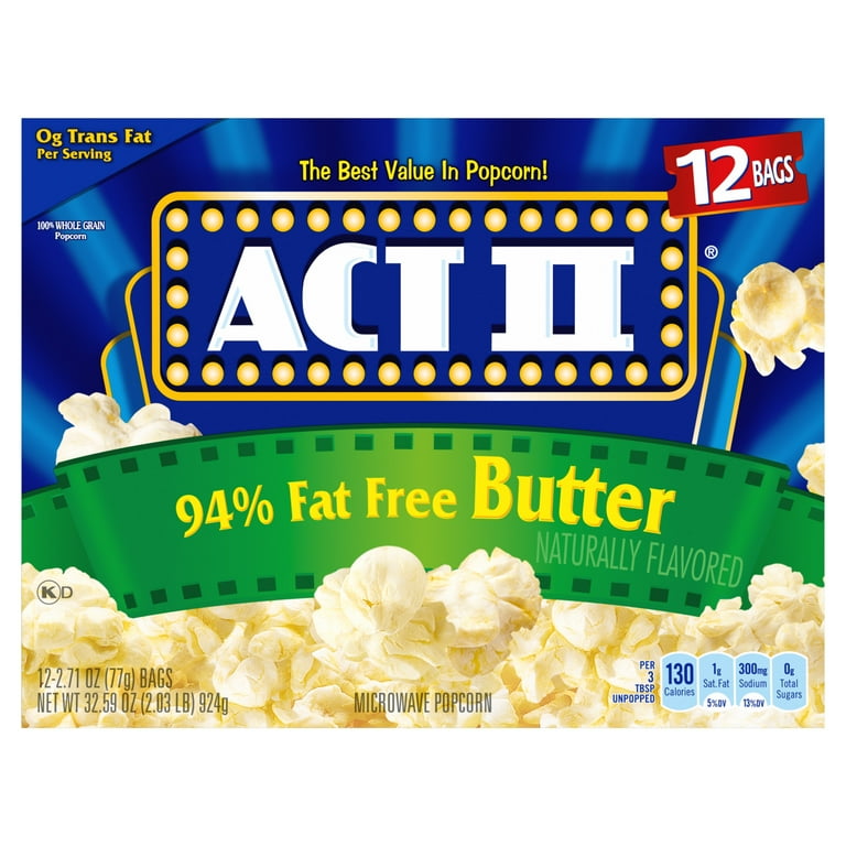 Act II 94% Fat Free Butter Microwave Popcorn, 2.71 oz., 12