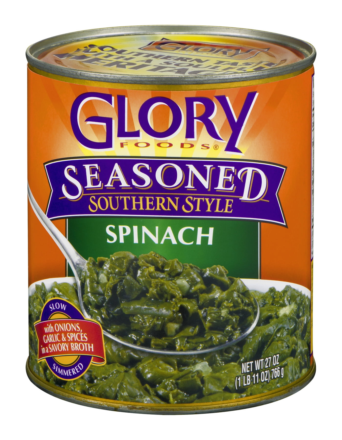 Glory Foods Seasoned Southern Style Spinach, 27 oz