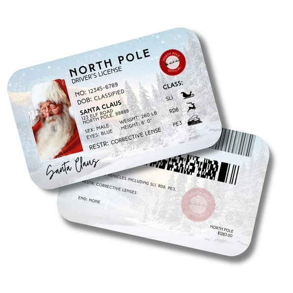 Lashicorn Santa Claus Drivers License Elf Accessories  5 Pack 2 x 3.5 Plastic Matches Santa Clause License Drops on Christmas Fireplace Doll Winking