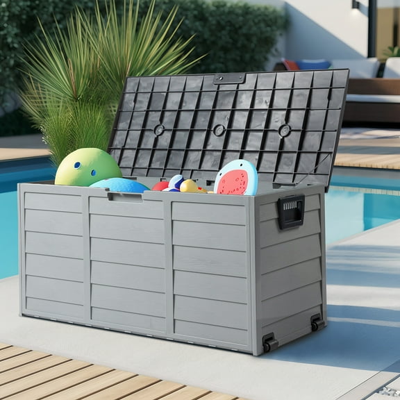 SSyao 75 Gallon Outdoor Storage Box Deck Patio Bench Waterproof Lock Organizer Garden 44 x 21.3 x 19.3 Inches