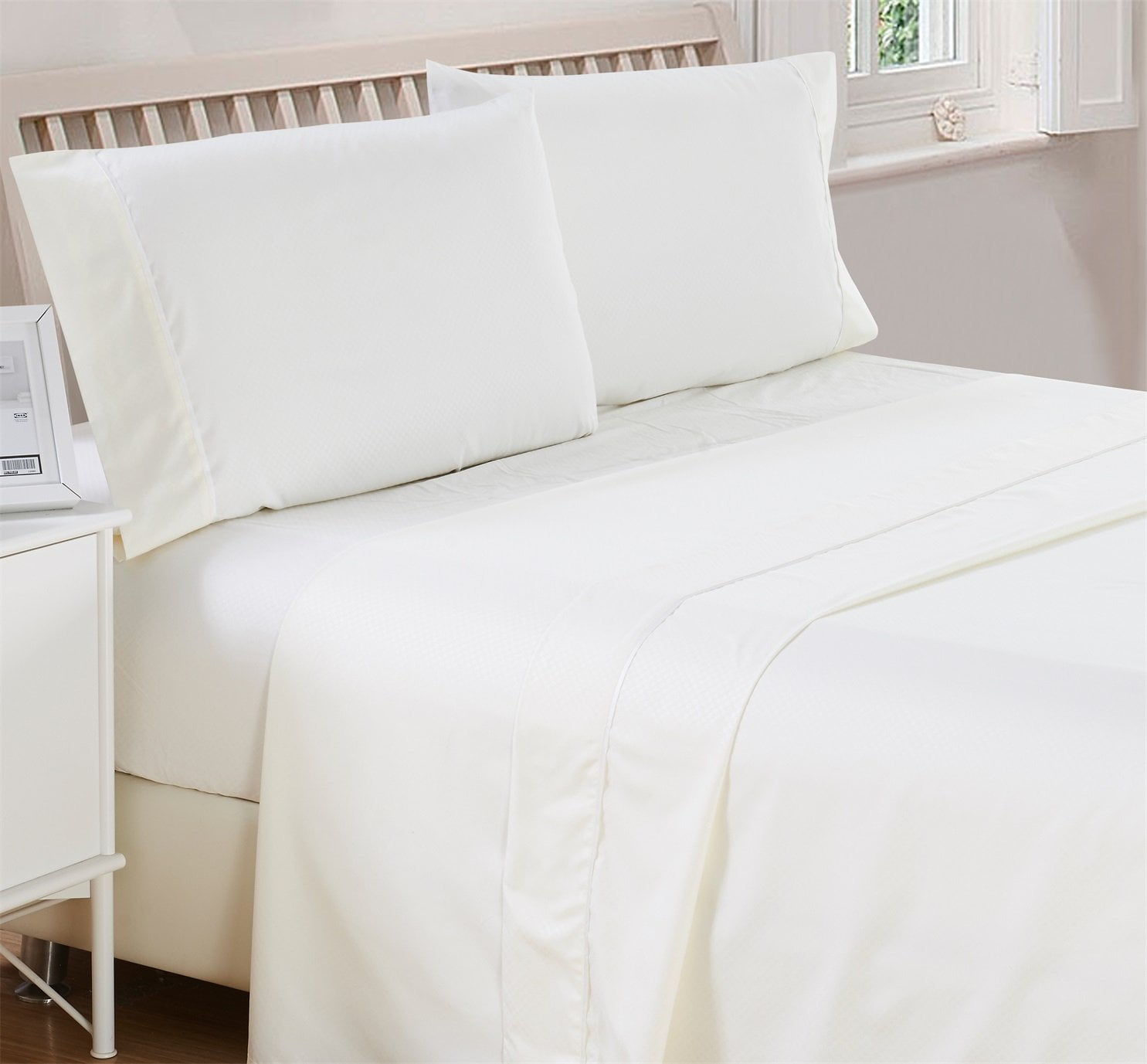 Lux Decor Collection Checkered Embossed Bed Sheet Set (King, White), 4