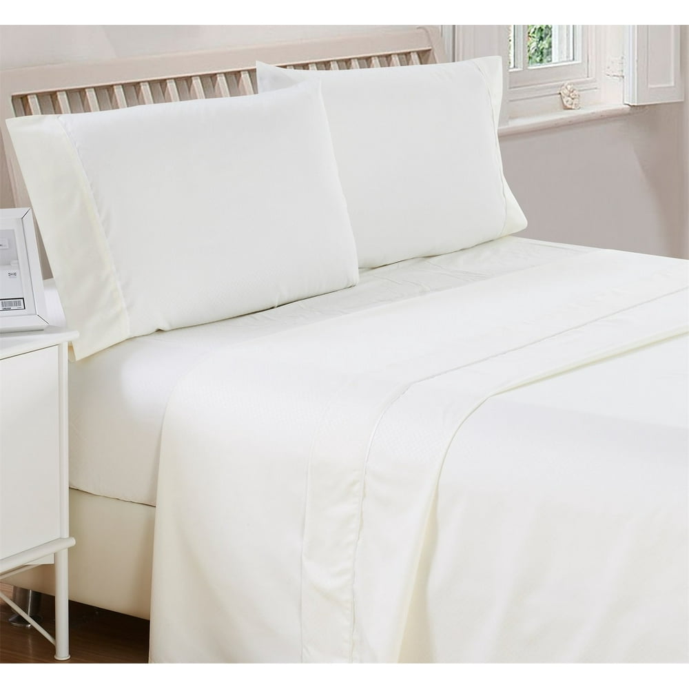 Checkered Embossed Bed Sheet Set (Full, White) 4 Piece Deep Pocket 1800