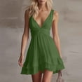 thumbnail image 2 of Women's Deep V Neck Dresses Sleeveless Twist Waist Tiered Ruffle Hem Mini Dress Summer Going Out Party Outfits Green S, 2 of 6