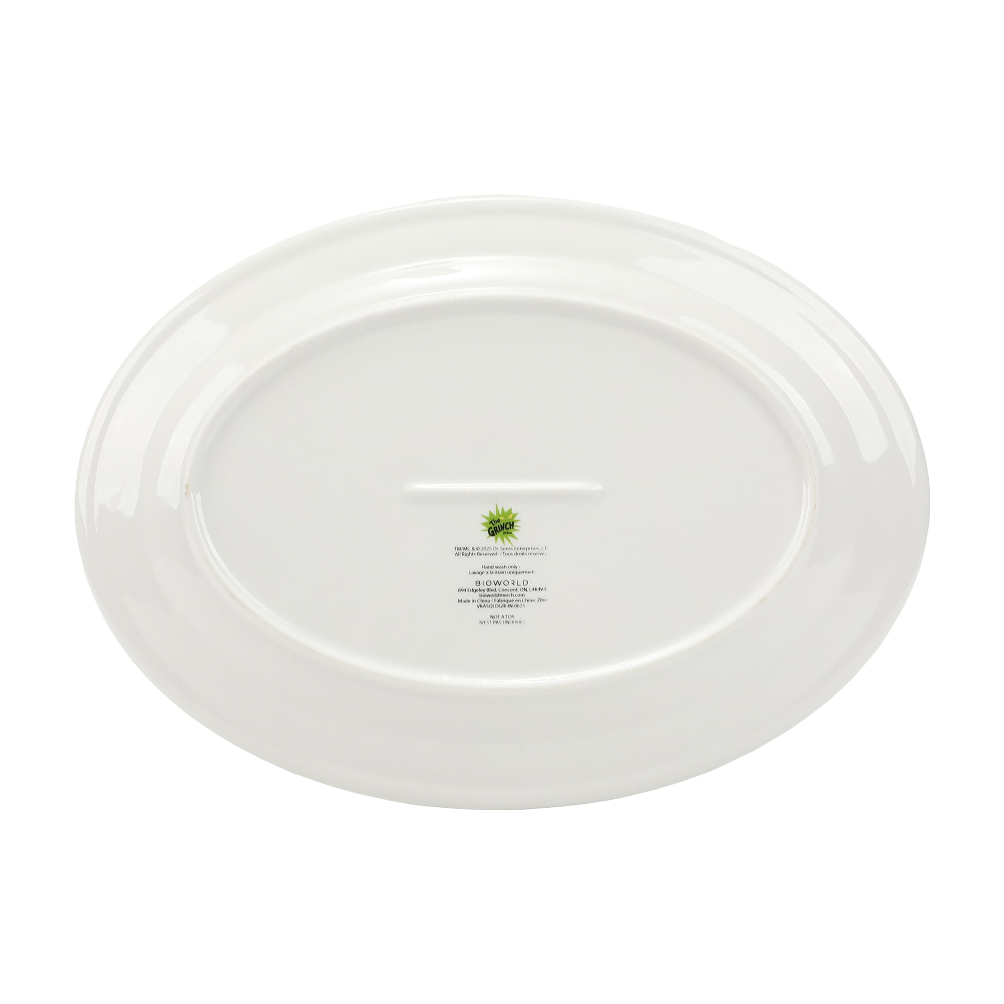Grinch 14-Inch Oblong Ceramic Platter With Presents And Candy Cane Border, VENDOR LICENSE GRINCH OVL SERVG TRY