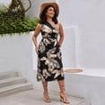 thumbnail image 4 of AURA Womens Plus Size One Shoulder Drawstring Printed Knit Midi Dress Black 1XL 3XL, 4 of 6