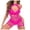 Hot Pink, variant on Womens Fishnet Mini Dress One Piece Lingerie Set Halter Neck Underwire Bra Cutout Mesh Bodycon Chemise Stretchy Lightweight Nightwear Date Nights Solid Color
