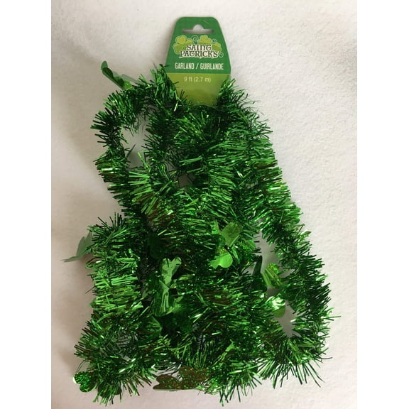 Saint Patrick's Day Green Tinsel With Green Shamrocks Garland