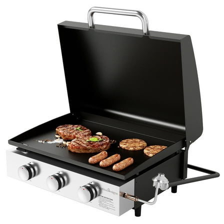 Summit Living 22-Inch Tabletop Griddle Portable Propane Gas Griddle with 3 Burners - Black