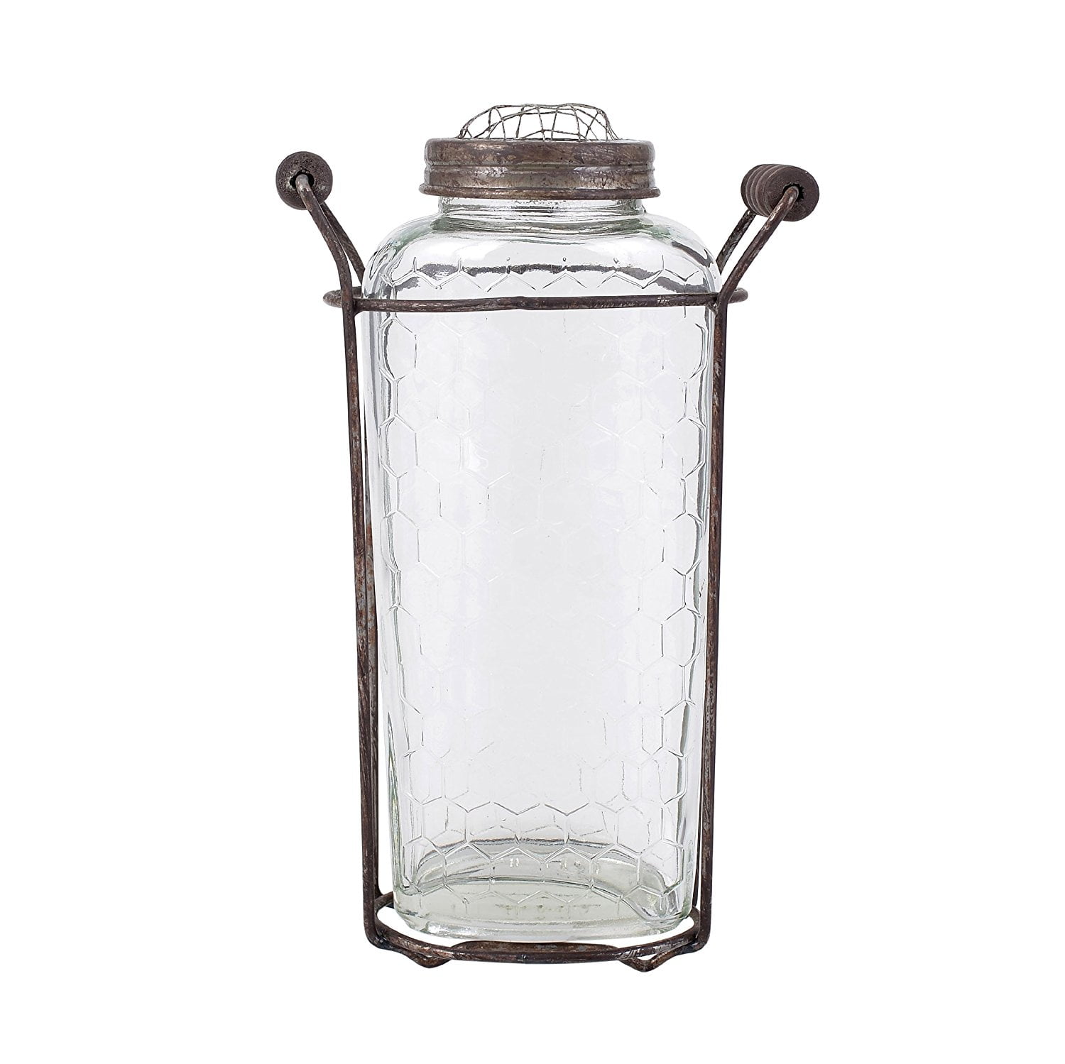 Creative CoOp DA2580 Glass Vase with Metal Flower Lid, 9.5Inch