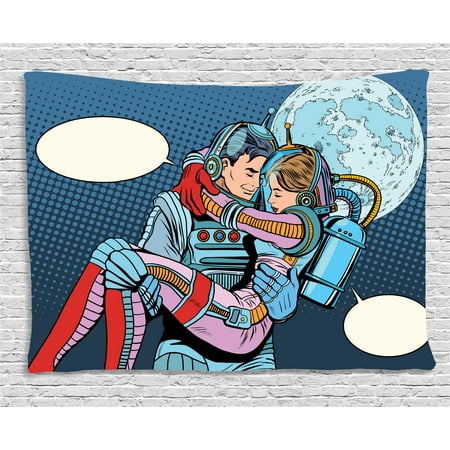 Romantic Tapestry, Astronaut Couple in Love Valentines Day Celestial Sci Fi Comic Pop Art Marriage, Wall Hanging for Bedroom Living Room Dorm Decor, 60W X 40L Inches, Multicolor, by (Best Sci Fi Comics)