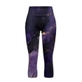 thumbnail image 4 of SCRAWLGOD Marble Print Black Violet Women's Elastic Capri Leggings, Breathable High Waisted Cropped Tights with Pockets, Breathable Tummy Control Workout Butt Lifting Leggings, XXL, 4 of 7