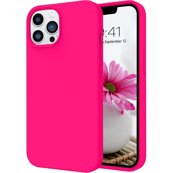 Compatible with iPhone 13 Pro Case, Liquid Silicone Soft Gel Rubber iPhone 13 Pro Phone Case Slim Fit Cover with Microfiber Lining Protective Phone Cases for iPhone 13 Pro 6.1 inch, Hot Pink