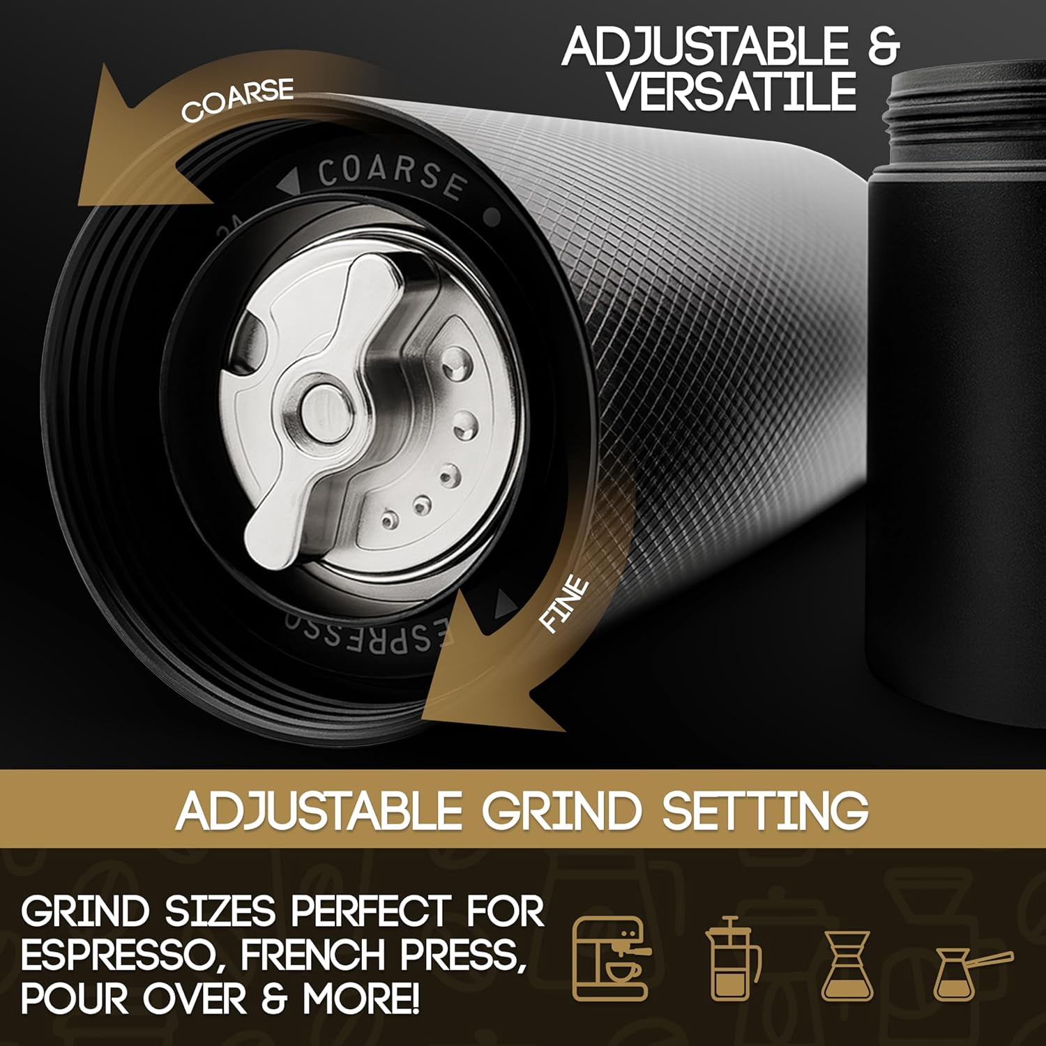 Manual Coffee Grinder with Conical Burr & Walnut Handle for Espresso French Press Travel Camping